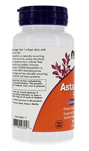 NOW Foods - Astaxantina 4mg 90 Softgels (Proteção Celular) – Embalagem com 2 – Marca em Destaque