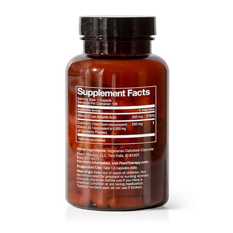 Extrato de Cranberry com Vitamina C, Cápsulas de Suplemento Herbal, Suporte à Saúde do Trato Urinário, Rico em Antioxidantes para o Sistema Imunológico, 120 Cápsulas Vegetarianas (4 Meses) - Plant Therapy