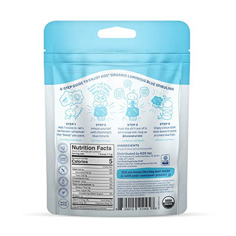 Blue Spirulina em Pó Orgânico USDA, Ficocianina – Superfood Vegano de Algas – Corante Natural para Smoothies - KOS