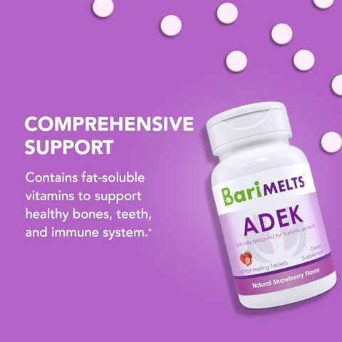 ADEK – 1 Mês de Suprimento (60 Comprimidos de Dissolução Rápida) – Vitaminas Pós-Operatórias para Bariátrica com Vitamina A, Vitamina D, Vitamina E e Vitamina K - BariMelts