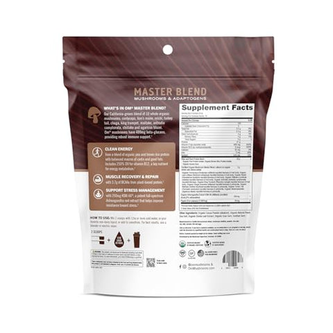 Mushroom Superfood Master Blend – Pó de Proteína à Base de Plantas, 19,26 Onças (545g), 16 Porções, Saboroso Chocolate Cremoso com Complexo de 10 Cogumelos, Leão Mane, Adaptógenos para Ótimo Desempenho - OM