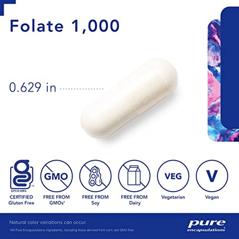 Suplemento de Saúde Cardíaca Pure Encapsulations Folate 1000 – Metafolin L-5-MTHF – Suplemento de Folate – Não-OGM