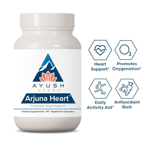 Arjuna Heart – Suporte Herbal Ayurvédico, Suplemento de Arjuna e Magnésio, 90 Cápsulas Vegetarianas - Ayush Herbs