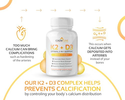 CogniTune - Vitamina D3 5000 UI com Vitamina K2 (MK7) – Imunidade e Saúde do Coração – Marca Premium