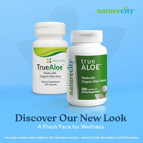 NatureCity - True-Aloe Gel de Aloe Vera Orgânico 80.000mg por Porção – 120 Cápsulas | Suporte Digestivo, da Pele e das Articulações | Cápsulas Pequenas e Fáceis de Engolir