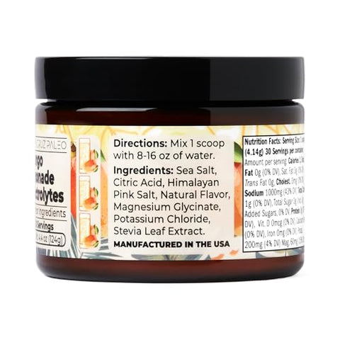 Real Salt Electrolytes Powder – Bebida de Hidratação em Pó de Limonada de Manga, Feita com Sal Rosa do Himalaia e Sal Marinho, Livre de Glúten, Keto, Sem Açúcar, Paleo, 30 Porções, 1g - Santa Cruz Paleo