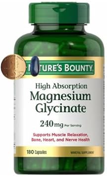 Generic - Natures Bounty Magnésio Glicinato – Frasco Grande / 180 Cápsulas 240 mg, Suprimento de 90 Dias para Apoiar o Relaxamento Muscular, Saúde Óssea, Cardíaca e Nervosa