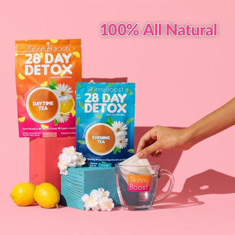 SkinnyBoost - Kit Chá Detox 28 Dias (3 PACOTES) 3 Chás Diurnos, 3 Chás Noturnos Detox Não Transgênico, Vegano, Natural – Limpeza e Desintoxicação