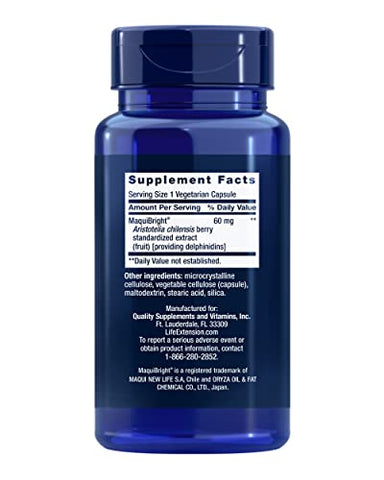 Suplemento para saúde ocular com extrato de Maqui Berry – Life Extension Tear Support com MaquiBright 60mg – Fórmula para produção de lágrimas e alívio dos olhos secos – Não-OGM, sem glúten, vegetariano – 30 cápsulas