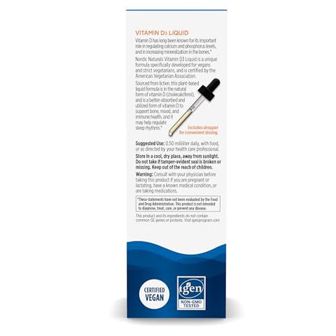 Vitamina D3 Líquida à Base de Plantas – 30 ml – 1000 UI Vitamina D3 – Ossos Saudáveis, Humor - Nordic Naturals