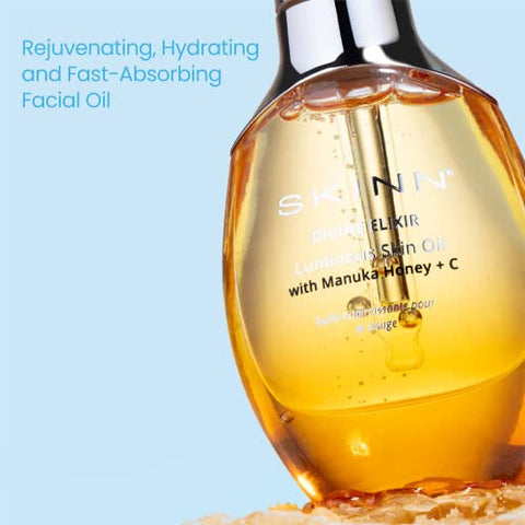 Óleo Facial Luminoso – Óleo Facial para Clarear, Firmar e Hidratar – Óleo Hidratante para Anti-Envelhecimento e Pele Seca para Reduzir Linhas Finas e Rugas – Vitamina C e Manuka – 30ml - SKINN