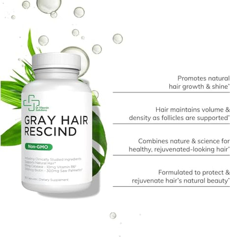 DR VITAMIN SOLUTIONS - Resgatador de Cabelos Grisalhos com Catalase – Vitaminas Anti-Envelhecimento para Cabelos, Pele e Unhas, Ácido Pantotênico, Ácido Fólico 400mcg, Biotina 300mcg, Saw Palmetto para Homens e Mulheres, 2-Pack
