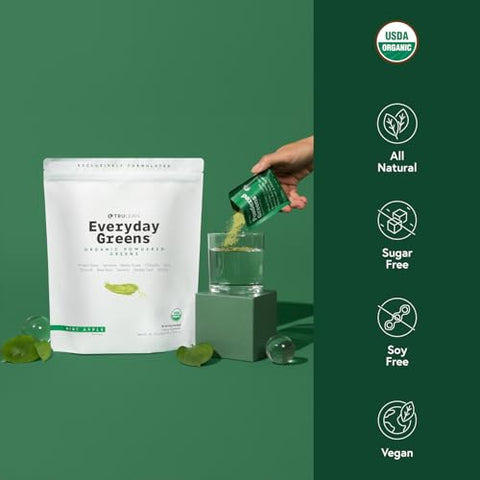 Everyday Greens – Superalimento em Pó de Vegetais Orgânicos – Vegano, Espirulina, Capim de Trigo, Clorela – Sem Glúten, Zero Açúcar – Sabor Menta Maçã – 30g - TRULEAN