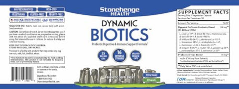 Probióticos 55 Bilhões UFC – 16 Cepas, Prebiótico, Simbióticos Dynamic Biotics – Lactobacillus Acidophilus, Liberação Retardada, Estável em Prateleira, Sem OGM Sem Glúten - Stonehenge Health