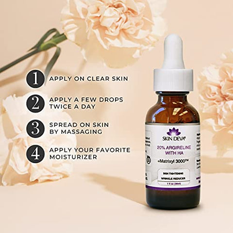 Serum Argireline 20%% com Matrixyl 3000 Ácido Hialurônico Puro Redutor de Rugas Profundas Anti Envelhecimento Tonifica a Pele e Estimula Peptídeos de Colágeno para o Rosto - SKIN DEVA