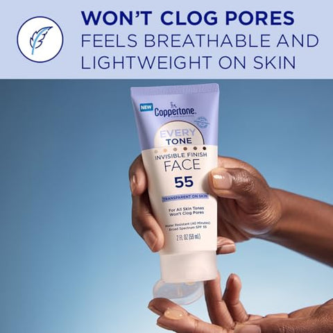 Protetor Solar Facial FPS 55, Leve, Transparente para Todos os Tons de Pele, 60 ml - Coppertone
