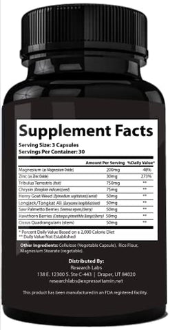 Oferta 2 por 1 Recomendado por Farmacêuticos: 180 cápsulas de Aumento de Testosterona por Research Labs. Aumente Energia, Força e Massa Muscular Magra. Saw Palmetto, Tribulus, Tongkat Ali, Horny