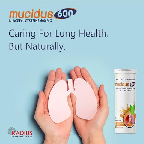 Radiplex - Mucidus – Comprimidos Efervescentes de N-Acetilcisteína 600 mg – Antioxidante para Saúde Pulmonar, Desintoxicação do Fígado, Cuidados com a Pele | Sem Açúcar | para Homens