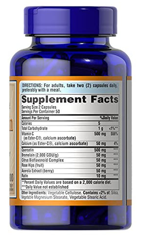Puritan's Pride - Puritan’s Pride Quercetin Complex com Vitamina C, Suporte para a Saúde Respiratória Superior, 100 comprimidos