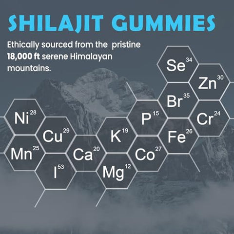 Elikadur - Shilajit Gummies Orgânicos 84.000 MG, com 85 Minerais Traços, Ácido Fúlvico, para Homens