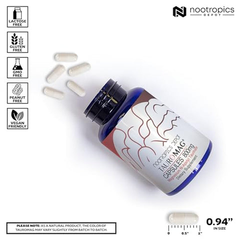 Cápsulas Tauromag | 800mg Magnésio N-Acetil Taurinato | 30 Unidades - Nootropics Depot