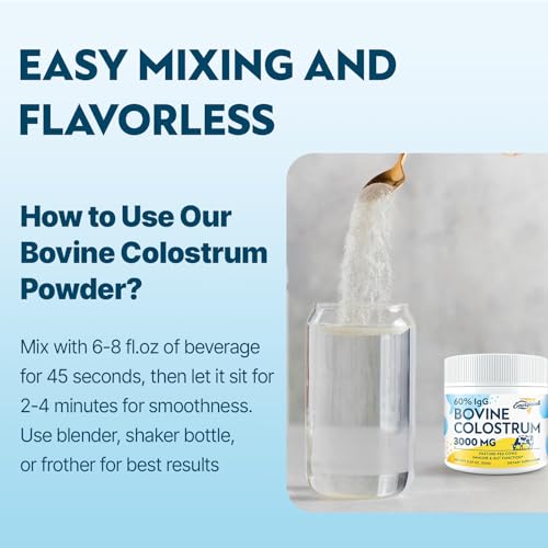 Energievoll - Suplemento em Pó de Colostro Bovino – 60%% IgG 3000 mg para Intestino, Crescimento Capilar, Beleza e Imunidade, Fácil de Misturar, Sem Sabor (50 Porções)