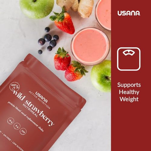 Nutrimeal Shake Substituto de Refeição – Morango Silvestre – Sem GMO – Sem Glúten – Baixo Índice Glicêmico – 540g – 9 Porções - USANA