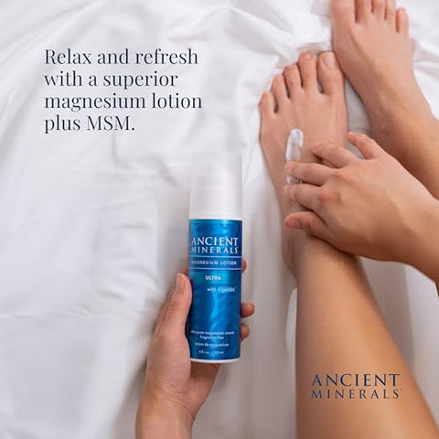 Loção de Magnésio Ultra Ancient Minerals com MSM puro genuíno da Zechstein – Aplicação tópica (150ml)