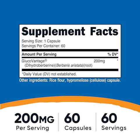 Cápsulas de Dihidroberberina (200mg, 60 cápsulas) – Metabolito de Berberina Mais Bioacessível – Nutricost - Nutricost