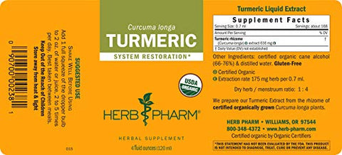 Extrato Líquido de Raiz de Cúrcuma Orgânica Certificada para Suporte ao Sistema Musculoesquelético – 120 ml - Herb Pharm
