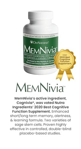 OxyNaturals - MemNivia – Suplemento para Memória, Foco e Pensamento Afiado – Ingredientes Premiados e Comprovados Clinicamente – 90 Porções (3 Frascos)
