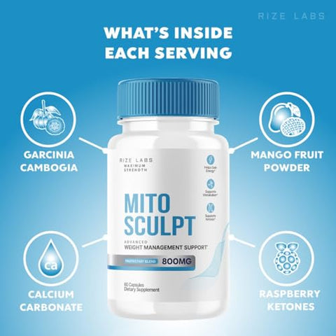 rize labs - MitoSculpt – Cápsulas Avançadas para Perda de Peso, Transforme Gordura Armazenada em Energia, Mito Sculpt Resenhas (60 Cápsulas)