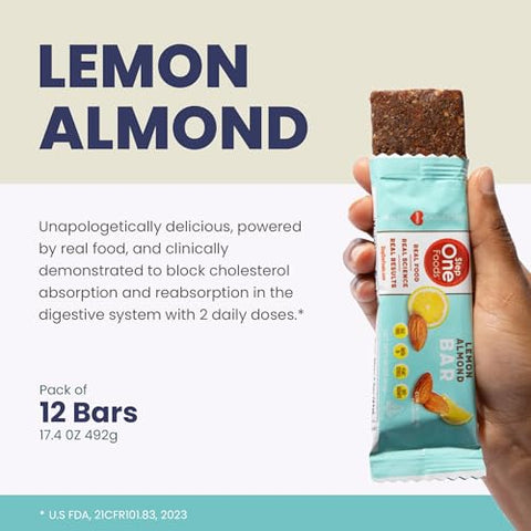 Barra de Limão e Amêndoa Step One Foods, Lanche Saudável para o Coração com Esterois Vegetais, Ômega 3 e Fibra Alimentar, Sem Glúten, Vegano, Granola (12 Unidades)