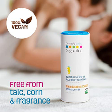 Nature's Baby Organics - Nature’s Baby Organics Pó de Bebê Orgânico Sem Milho/Talco, com Aloe Vera, Suave e Gentil, 100% Orgânico, Hipoalergênico, Sem Fragrância, 4g Cada, 2 Pacotes