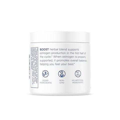 Boost – Suplemento Natural para Equilibrar a Produção de Estrogênio em Mulheres, Suporte para Menopausa | Óleo de Prímula, Trevo Vermelho, Dong Quai, Black - Proov