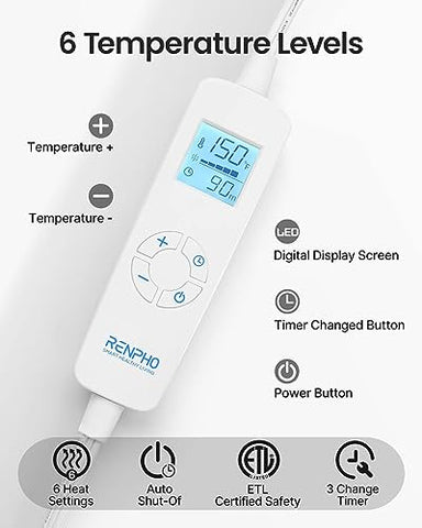 Almofada Térmica para Alívio de Dor nas Costas, Presentes de Aniversário para Mulheres Homens Mãe Pai, Elegível para FSA HSA, Almofada Térmica Elétrica para Pescoço e Ombros, Desligamento Automático, Certificado ETL, Extra - RENPHO
