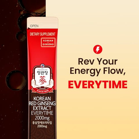 Extrato de Ginseng Vermelho Coreano 2000mg | Suplemento de Panax Ginseng | Bebida de Ginseng Vermelho, Comida Coreana | Aumenta Energia, Imunidade | 10 Unidades - CheongKwanJang