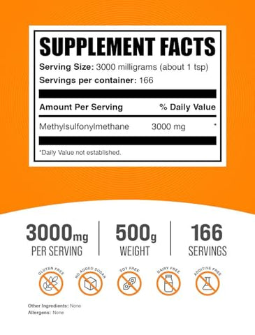 com MSM Powder – Methylsulfonylmethane, Pó Puro MSM, 3000mg – Saúde das Articulações, Sem Glúten, 3000mg por Porção, 500g (1.1 lbs) (Pacote de 1) - BulkSupplements