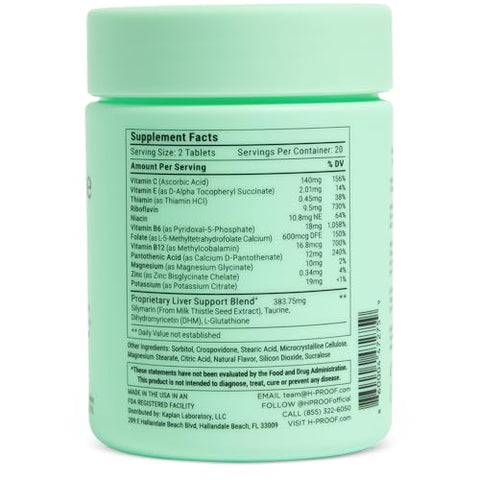 H-PROOF - Vitamina para Saúde do Fígado a Qualquer Hora – Marca: Anytime You Drink