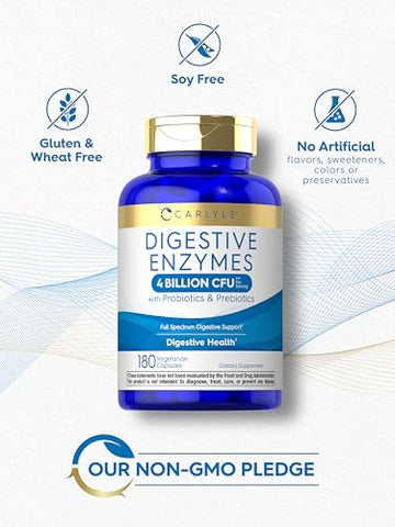 Enzimas Digestivas | com Probióticos | 60 cápsulas | 500mg - Carlyle