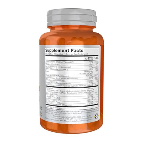 Sports – Energia Sustentada para Produção de Energia* Alerta Mental* Liberação Sustentada de Cafeína com Vitaminas B – 90 Cápsulas Vegetais - NOW Foods