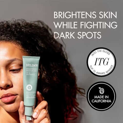 BOLDEN - Bolden Hidratante Facial Clareador SPF 30 com Vitamina C | Protetor Solar de Amplo Espectro UVA/UVB | Aplicação Transparente sem Resíduos Esbranquiçados | Ideal para Pele Rica em Melanina | 60 ml | Bolden