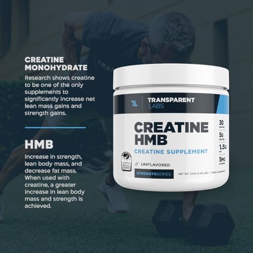 Creatine HMB – Pó de Monohidrato de Creatina com HMB para Crescimento Muscular, Aumento de Força, Energia Aprimorada e Desempenho Atlético Melhorado – 30g - Transparent Labs