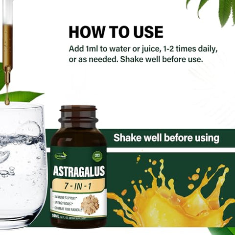 Verdeherb - Astragalus Herbal Supplement: Desbloqueie seu Potencial de Saúde com Nossa Fórmula 7 em 1, Não-OGM, Vegano, Gotas Livres de Álcool, Desenvolvidas para Suporte Imunológico e Energia Positiva, 60 ml