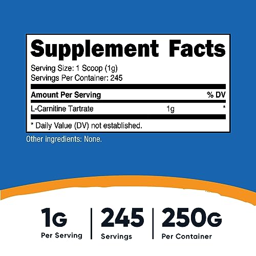 L-Carnitina em Pó (250g) – 1g por Porção, 245 Porções - Nutricost