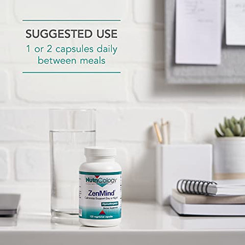 ZenMind – Suporte para Calma, Dia ou Noite, GABA, L-Theanine, Cápsulas Vegetarianas – 120 Unidades - Nutricology