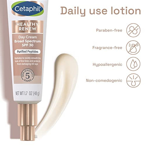 Creme Hidratante Renovador Saudável 50ml, Hidratante Diário com FPS 30, Creme Anti Rugas para o Rosto com Peptídeos, Sem Fragrância, Retinol - Cetaphil