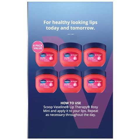 Lip Therapy Rosy Lips Mini – Geléia de Petróleo Pura, Hidratação Avançada, Fragrância de Rosa Leve, Tonalidade Rosa Suave nos Lábios, Mini Geléia de Petróleo Vaseline, Lábios Macios - Vaseline