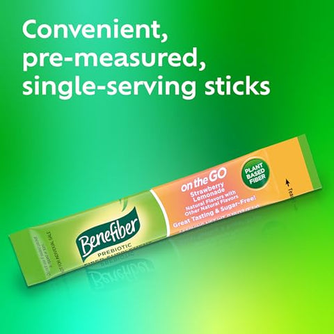 Stick Packs de Morango Limonada, 36 Unidades – Embalagem Prática e Rica em Fibras - Benefiber