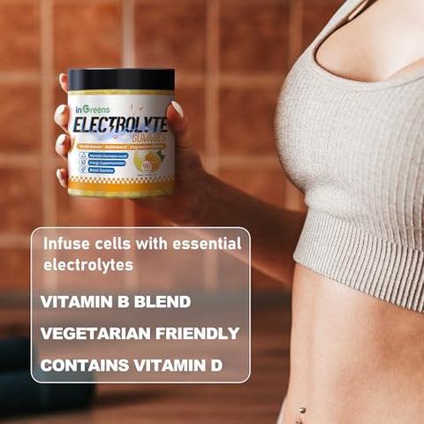 inGreens - Gummies Naturais de Eletrólitos com 6 Eletrólitos Essenciais – Inclui Vitaminas, Magnésio, para Corredores, Esportes de Resistência, Mastigáveis de Hidratação – 90 Gummies